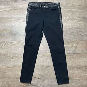 Club Monaco Pants Black Leather Side Panel Vegan Size 10 Skinny 32x30